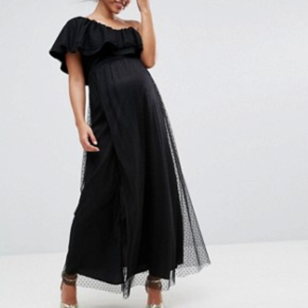 Queen B London Maternity Black Tulle Maxi